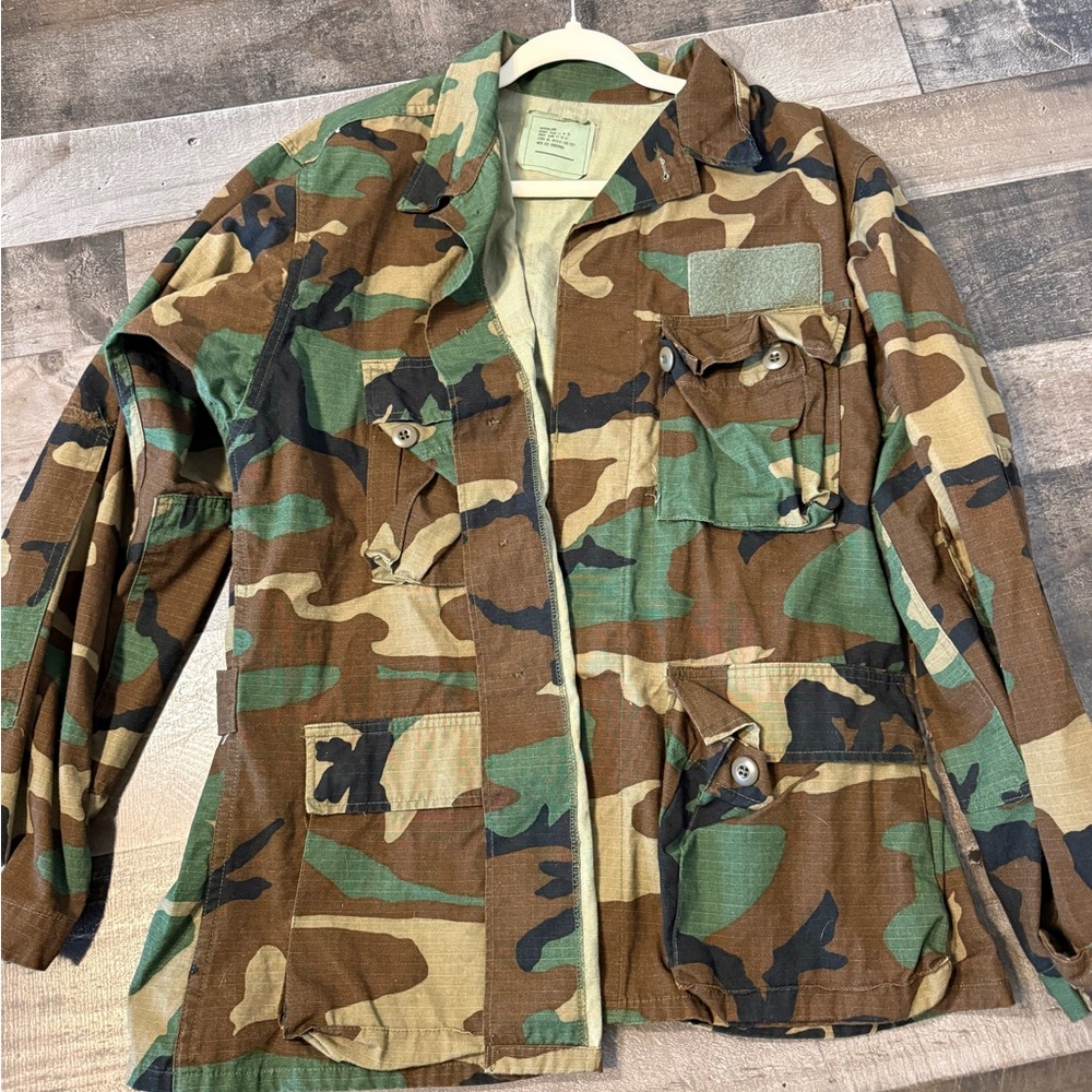 US‎ Military Woodland Camo Hot Weather Combat Coat Jacket Medium Long Grunge